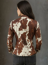 Aurohaya Women’s Short Cow Print Blazer Buttoned Stand Collar Vintage Jacket